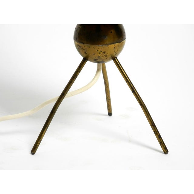 Mid-Century Modern Tripod Brass Table Lamp with Wrapped Nylon Strip Lampshade, 1950s For Sale - Image 12 of 18