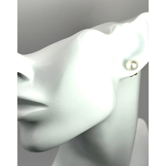 Alabaster 14k Button Cultured Pearl Studs Earrings - 2 Pieces For Sale - Image 8 of 8