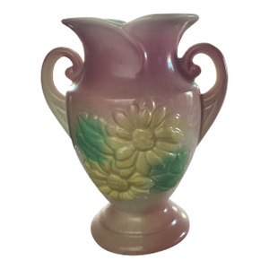 Mid Century Usa Pottery Vase With Raised Yellow Florals Mold 76-10