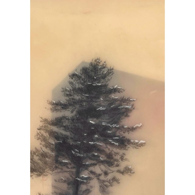 Fire at the Mountain by Brooks Salzwedel | Graphite, Ink, Oil Pastel, Resin on Panel Landscape of a smoky mountain scene. For Sale - Image 4 of 5