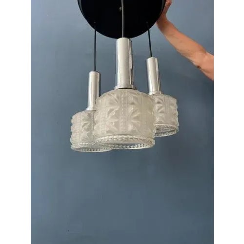 Silver Vintage Frosted Glass Cascade Pendant Lamp For Sale - Image 8 of 11