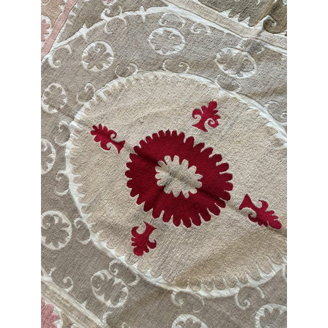 Textile Suzani Tablecloth - Neutral Tan Uzbek Tablecloth 5'6'' X 4'6'' For Sale - Image 7 of 9
