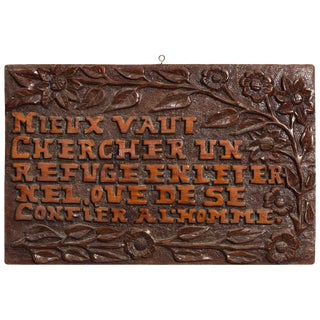 Carved Wood Sign in French For Sale