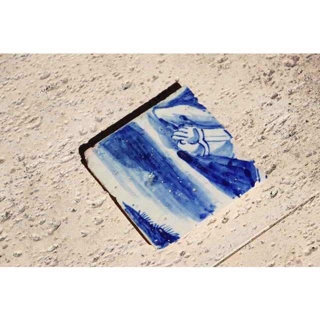 18th Century Antique 18th Century Blue and White Portuguese Tile Depicting a Foot on a Baroque Sandal For Sale - Image 5 of 9