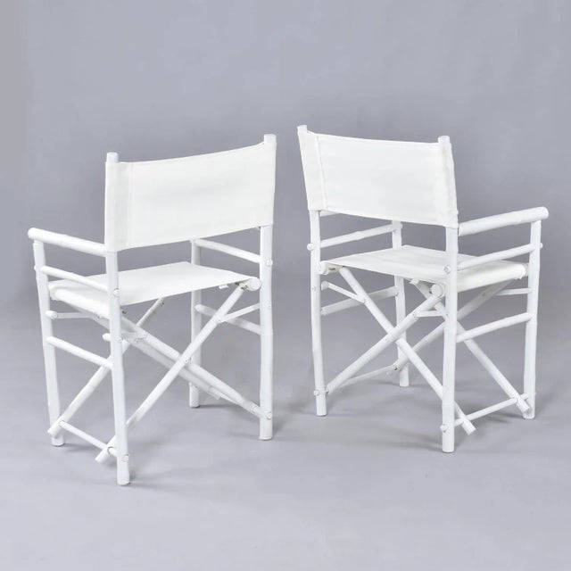 Set of 4 Vintage White Rattan Bamboo Canvas Sling Folding Directors Chairs For Sale - Image 12 of 16