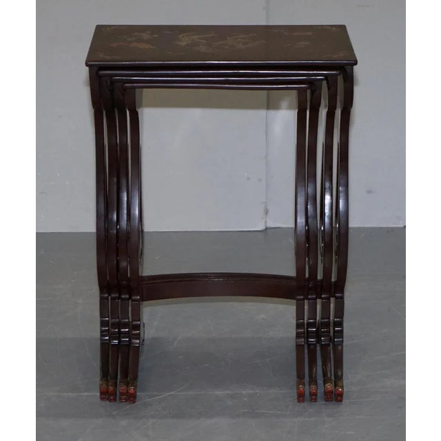 Chinese Brown Lacqurered Tables, 1880s, Set of 4 For Sale - Image 3 of 17
