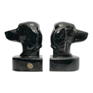 1950s Mid-Century Vintage Frankoma Pottery Black Onyx Dog Bookends - Pair For Sale
