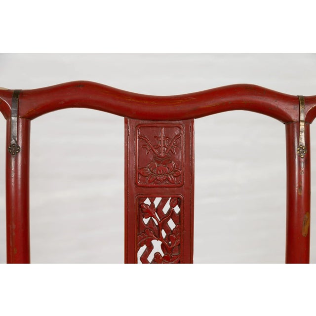 Antique Chinese Red Lacquered Folding Traveller’s Chair With Footrest For Sale - Image 12 of 13