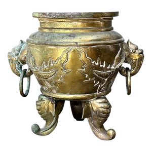 Vintage Asian Brass Dragon Cache Pot