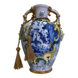 Vintage Italian Majolica Historicist "Istoriato" Amphora Vase For Sale