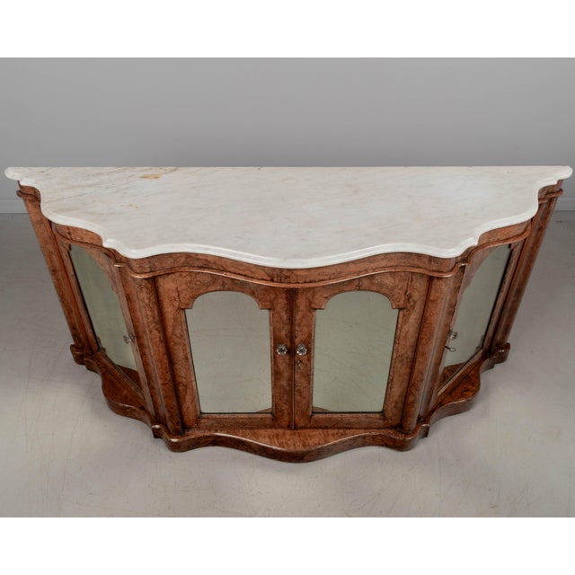 Victorian English Victorian Burl Walnut Serpentine Marble Top Sideboard For Sale - Image 3 of 12