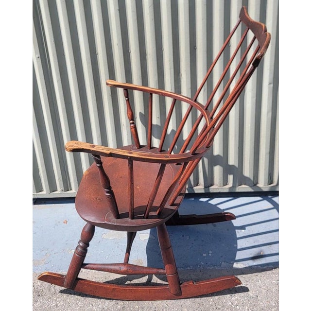 Folk Art 19Thc High Back Windsor Rocking Chair For Sale - Image 3 of 7