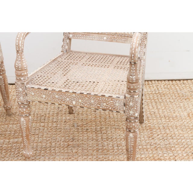 Set of 2, British Colonial Inlaid & Cane Armchairs For Sale In Los Angeles - Image 6 of 9