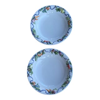 1980s Italian Hand-Painted Serving Bowl Platter With Embossed Vegetables ~ a Pair For Sale
