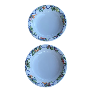1980s Italian Hand-Painted Serving Bowl Platter With Embossed Vegetables ~ a Pair