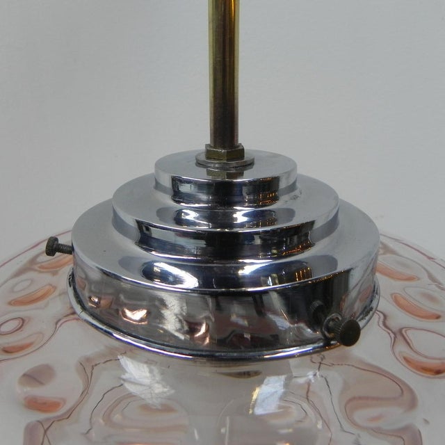 Metal Art Deco Hanging Lamp with Pink Glass Shade For Sale - Image 7 of 18
