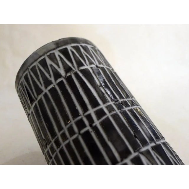 Black Small Mid-Century Modern Scroll Vase with Incised Geometric Decoration, 1950s For Sale - Image 8 of 14