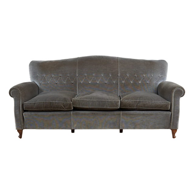Vintage Gray Velvet Sofa For Sale