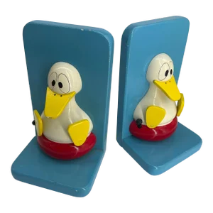 Late 20th Century Wooden "Duckie" Bookends - a Pair