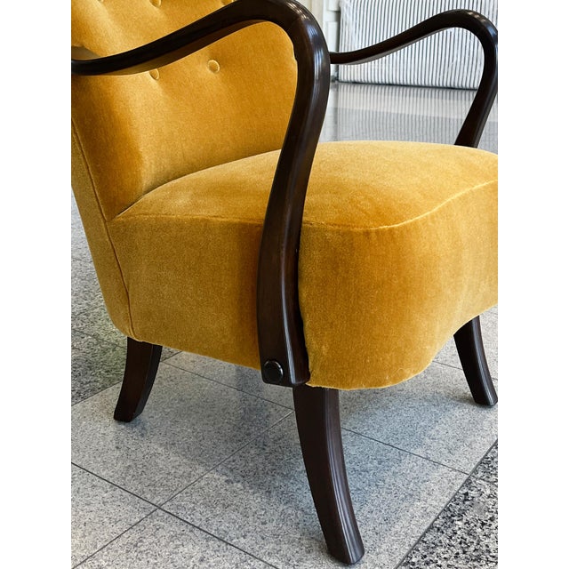 Wood Alfred Christensen Danish Modern Wingback Armchair in Dedar Mohair For Sale - Image 7 of 12