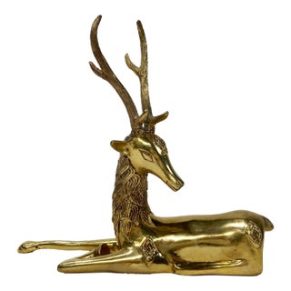 Vintage Sarreid LTD Style Seated Brass Deer For Sale