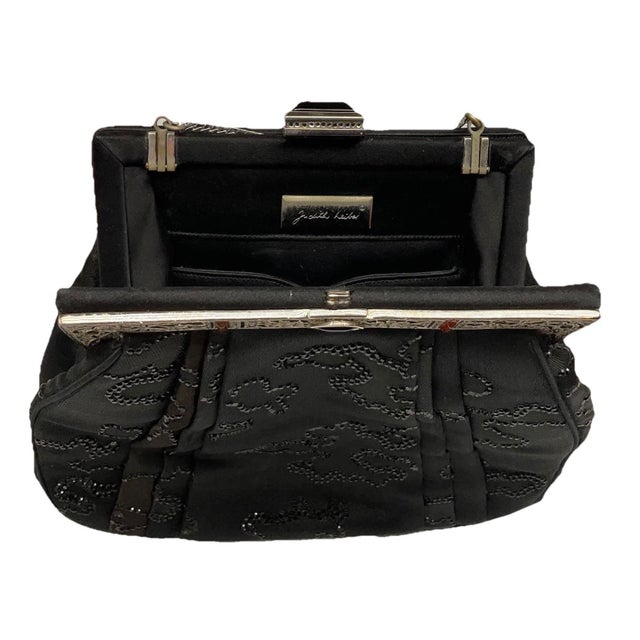 Black Judith Leiber 80s Art Deco Style Frame Embroidery Marcasite Style Gemstone Velvet Shoulder Clutch Evening Bag Vintage For Sale - Image 8 of 9