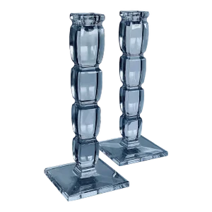 Contemporary Modern Cubist Design Lead Crystal Candlesticks- a Pair