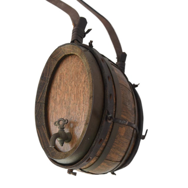 Early 20th Century Miniature Oak & Leather Casket Keg For Sale - Image 5 of 6