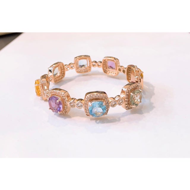 Bochic Capri” Vintage Sapphire & Multi Natural Gem Bangle Set 18K Gold & Silver For Sale - Image 15 of 15
