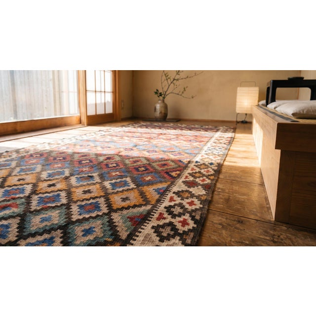 Textile 1930s Multicolor Diamond Tribal Antique Kilim n.w. Persian Rug 4'6" X 11'6" Flat Weave Wool Carpet For Sale - Image 7 of 8