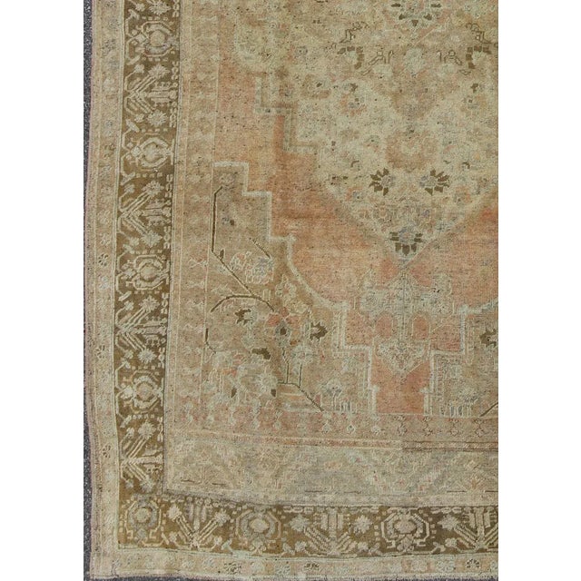 Vintage Turkish Oushak Rug With Medallion and Cornices in Light Orange & Brown For Sale - Image 4 of 7