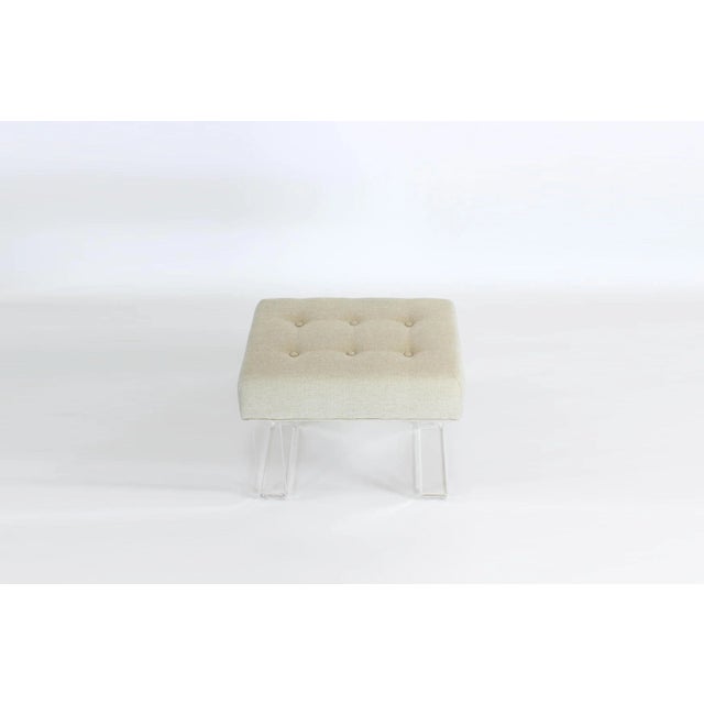 2010s Acrylic Cream Chenille Tops Benches- a Pair For Sale - Image 5 of 6