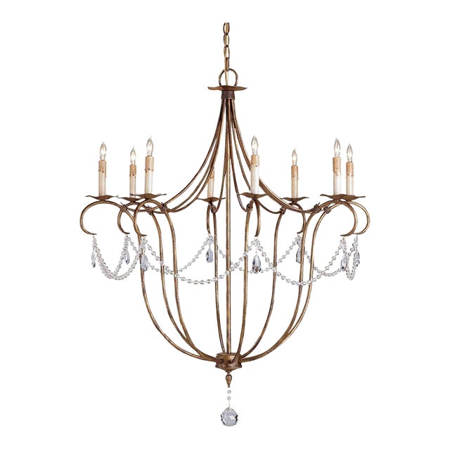 Currey and Company Large Crystal Lights Chandelier (Gold) For Sale