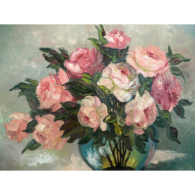 Vintage Oil Still Life Floral Painting For Sale - Image 4 of 5
