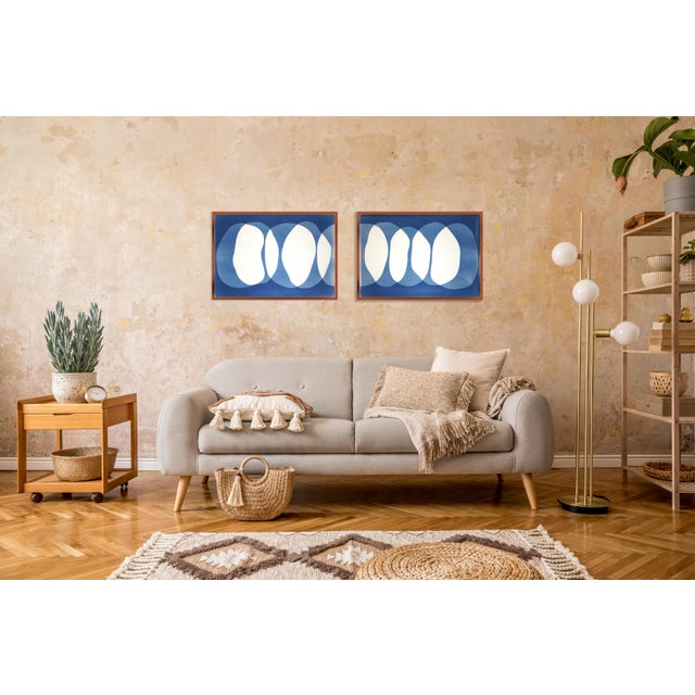 Blue 2026, Nine Lives, Minimalist Horizontal Diptych in Blue Tones, Circles Sequence, Monotype Cyanotype on Paper by Kind of Cyan For Sale - Image 8 of 10