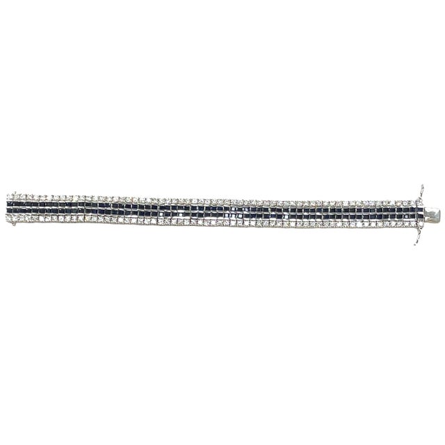 1950s 14k Gold 6.32 Carat Weight of Diamond & 10.35 CTW Blue Sapphire Tennis Bracelet For Sale In New York - Image 6 of 8