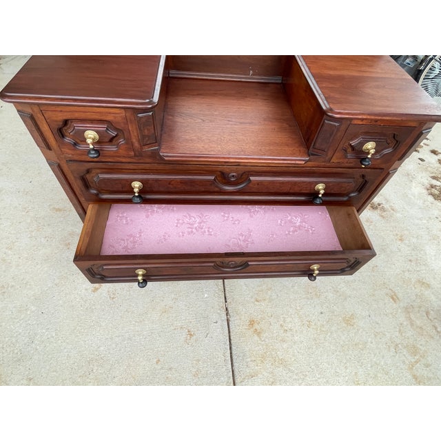 Antique Walnut Victorian Drop Center Dresser With Mirror For Sale - Image 11 of 17