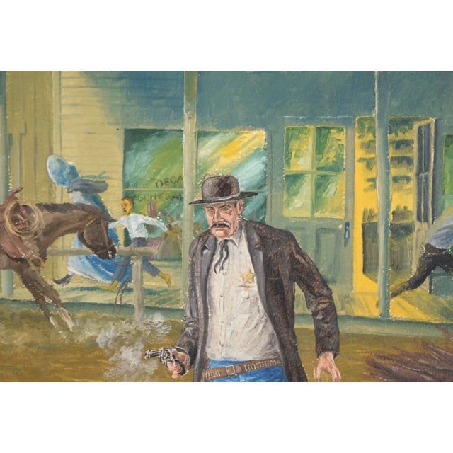 "Sundown" Western Shoot Out, Mid Century Figurative Action Scene by Randy Steffen For Sale - Image 4 of 9