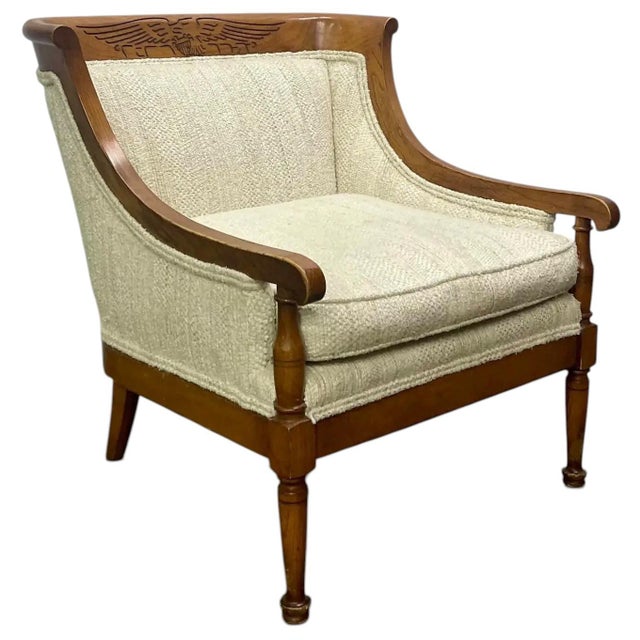 Statton Furniture Vintage Traditional American Style Stanton Furniture Mahogany & Textured Slub Upholstery Club Chair For Sale - Image 4 of 12