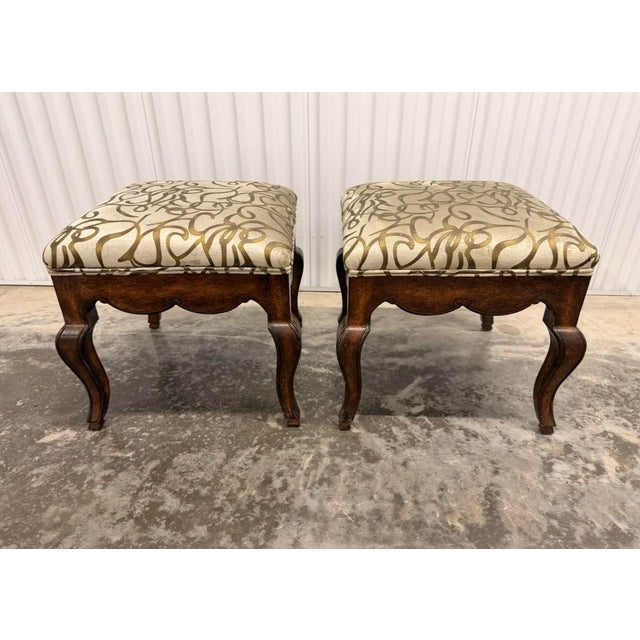 Early 20th Century Antique Queen Anne Style Ottomans Benches Stools - A Pair For Sale - Image 4 of 8