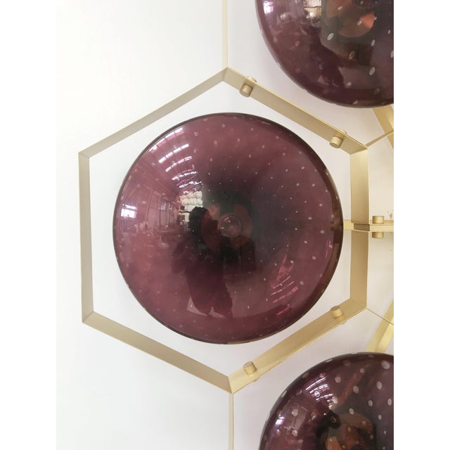 Amethyst 21st Century Hive Satin Brass Amethyst Bubbles Murano Flush Mount by Fabio LTD For Sale - Image 8 of 9