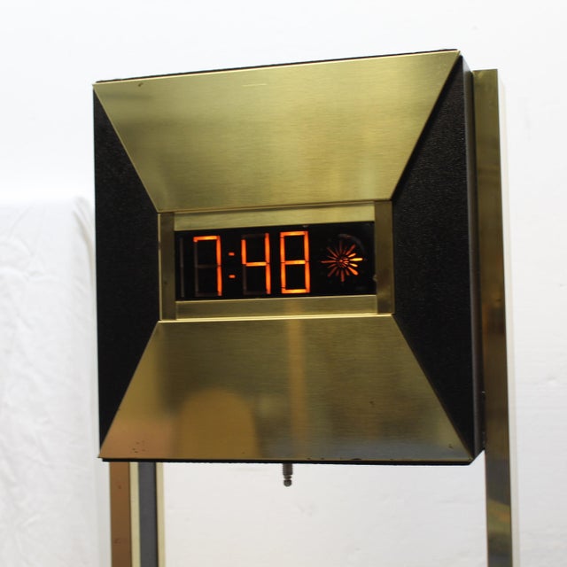 Brass Vintage Postmodern Brass Tower Floor Clock With Shelves | 1970s Digital Grandfather Clock For Sale - Image 8 of 10