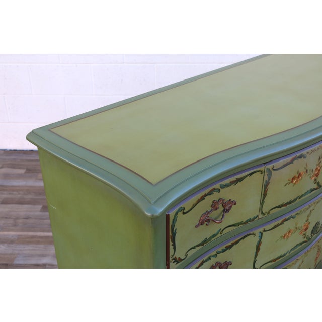 French Provincial Hand-Painted Green Five-Drawer Dresser, Circa 1950s For Sale In Los Angeles - Image 6 of 18