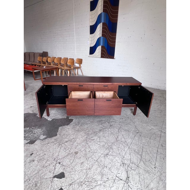 1960s Mid Century Modern Walnut Credenza With Black Accent Pulls For Sale - Image 5 of 8