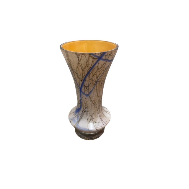 Modern Large Mid-Century Cased Art Glass Vase - Cobalt Trailing & Amber Interior For Sale - Image 3 of 5