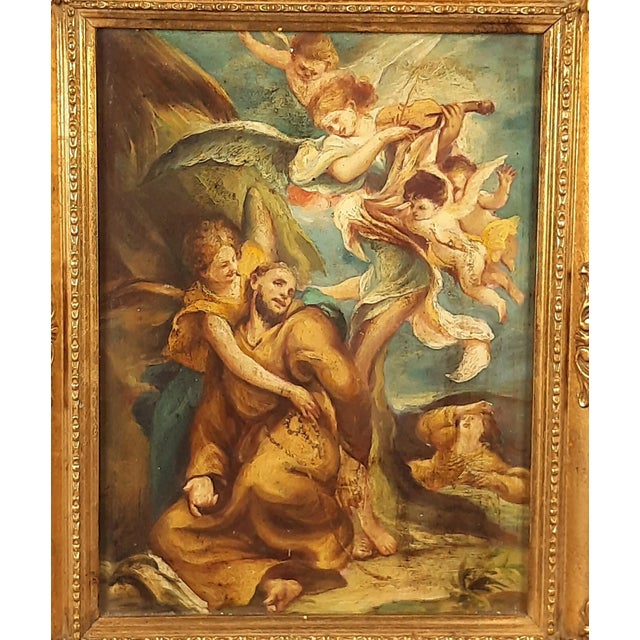 We offer a sacred artwork of rare intensity and collector's value: an antique oil painting on a panel dating back to the...