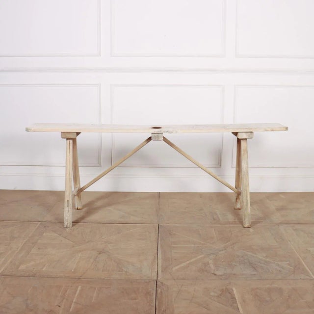 French Oak and Poplar Trestle Table For Sale - Image 5 of 6