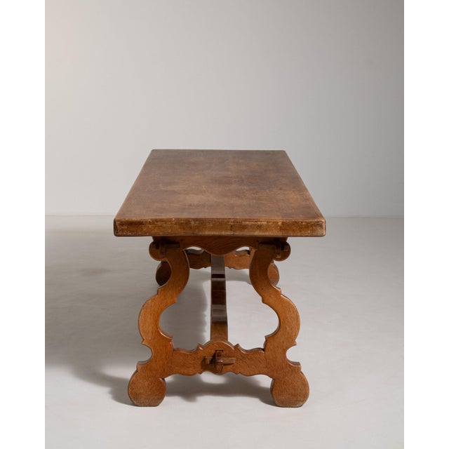 French Mid 20th Century France Amber Wood Dining Table For Sale - Image 3 of 11