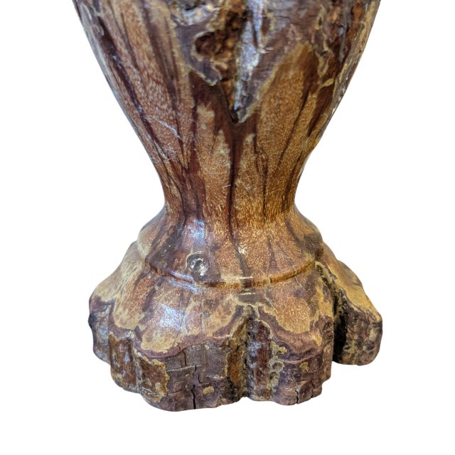 Vintage Hand-Carved Wabi-Sabi Chrysanthemum Wood Vase For Sale - Image 4 of 11