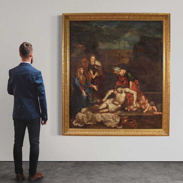 17th Century Italian Artist, Lamentation Over the Dead Christ, 1660, Oil on Canvas For Sale - Image 5 of 16